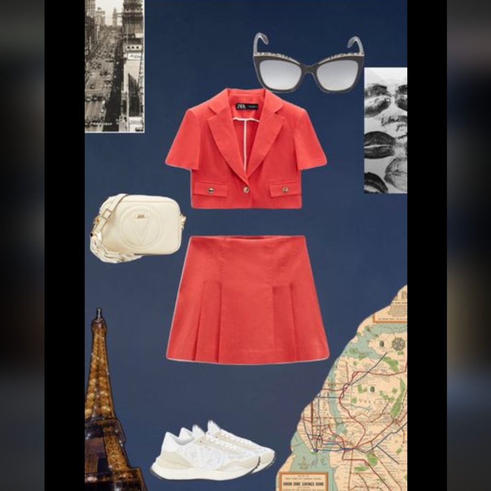 Box pleat linen blend skort